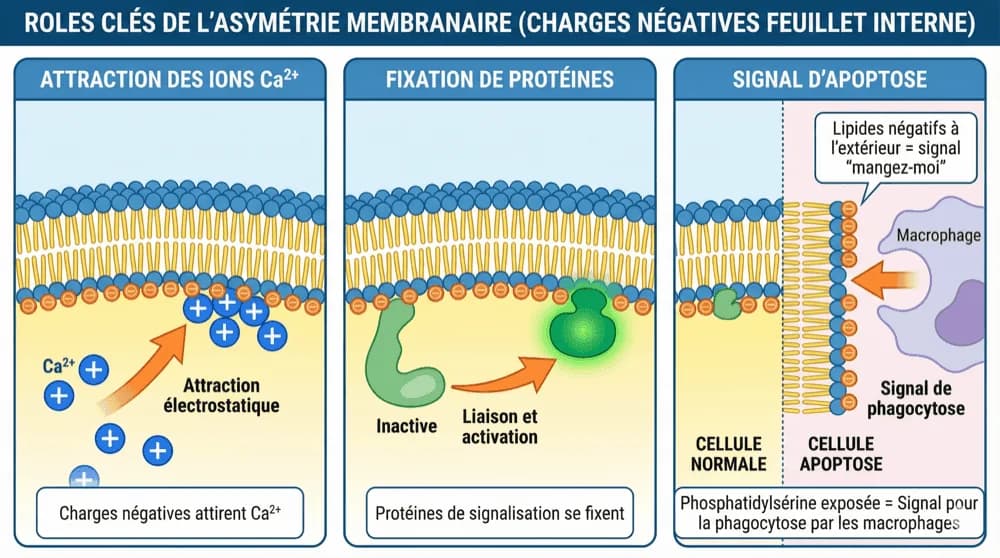 L'asymétrie des deux feuillets de la membrane — schéma du cours Medeos, biologie cellulaire, chapitre 2