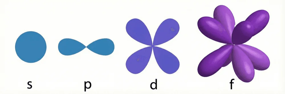 Les formes des orbitales s, p et d — schéma du cours Medeos, chimie, chapitre 2