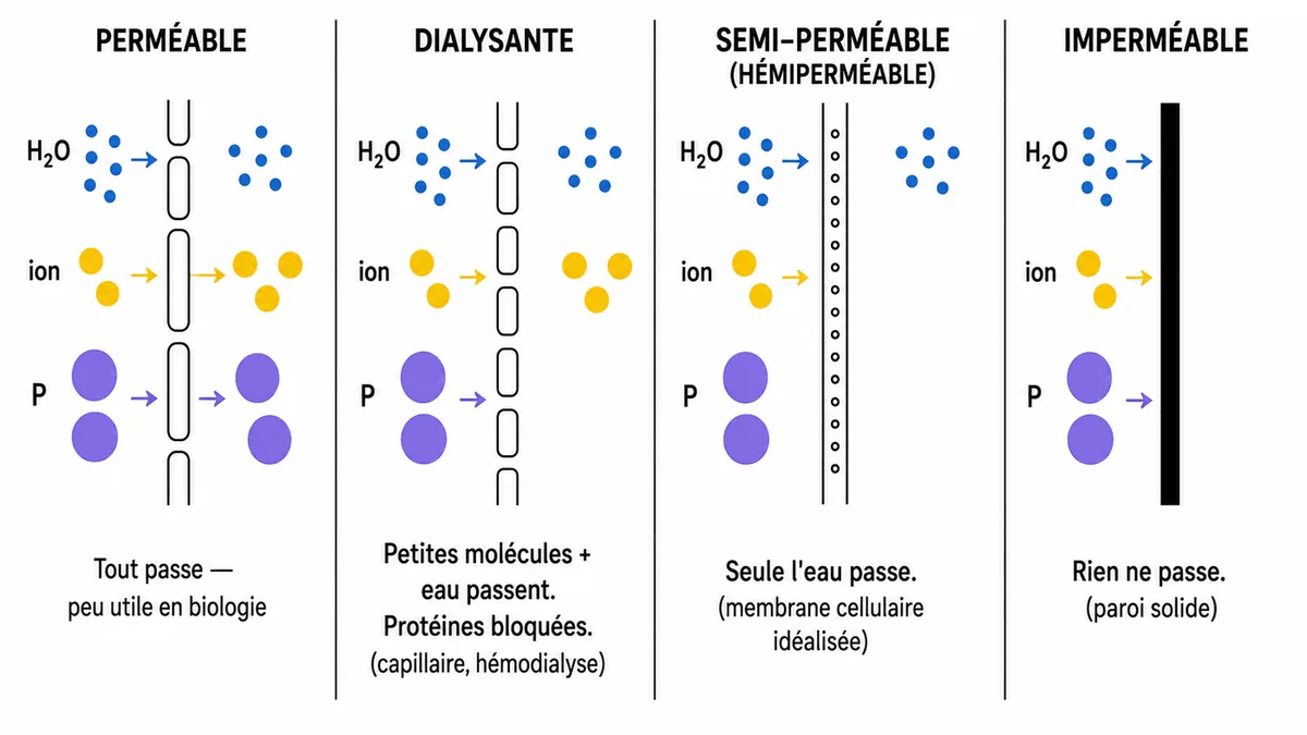 Les quatre types de membranes — schéma du cours Medeos, physique, chapitre 3